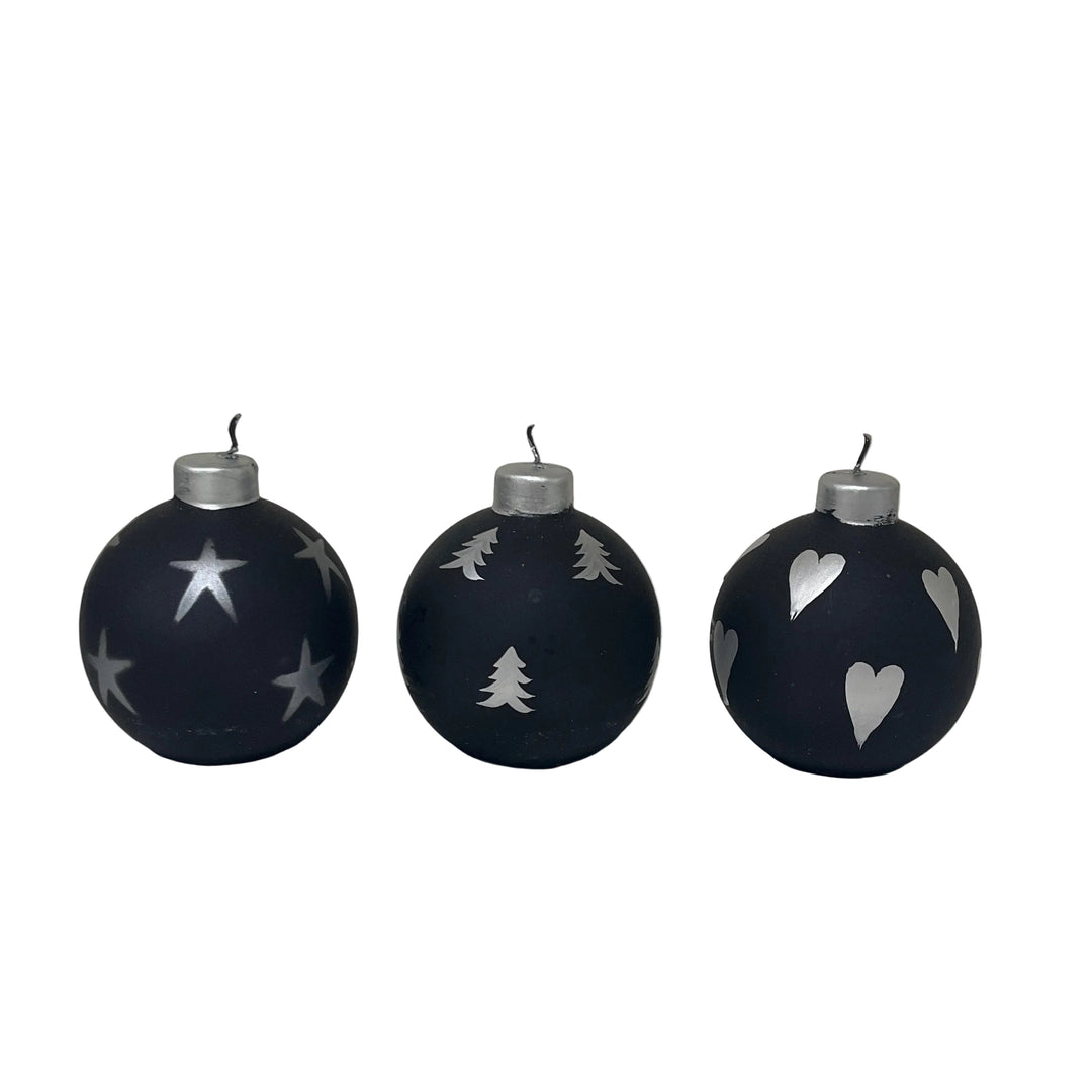 Set of 3 Large Bauble Candles Black