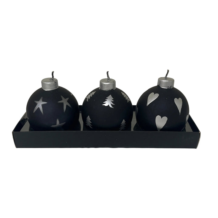 Set of 3 Large Bauble Candles Black