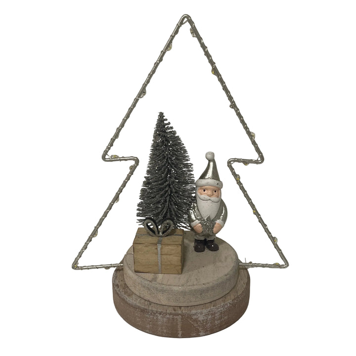Tree with Santa & Present LED Silver