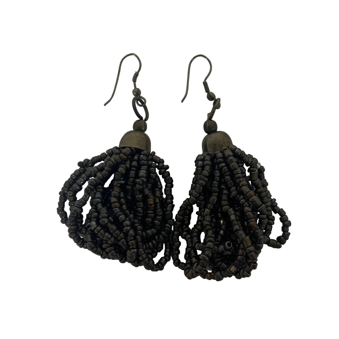Pair of Handmade Beaded Earrings Pewter