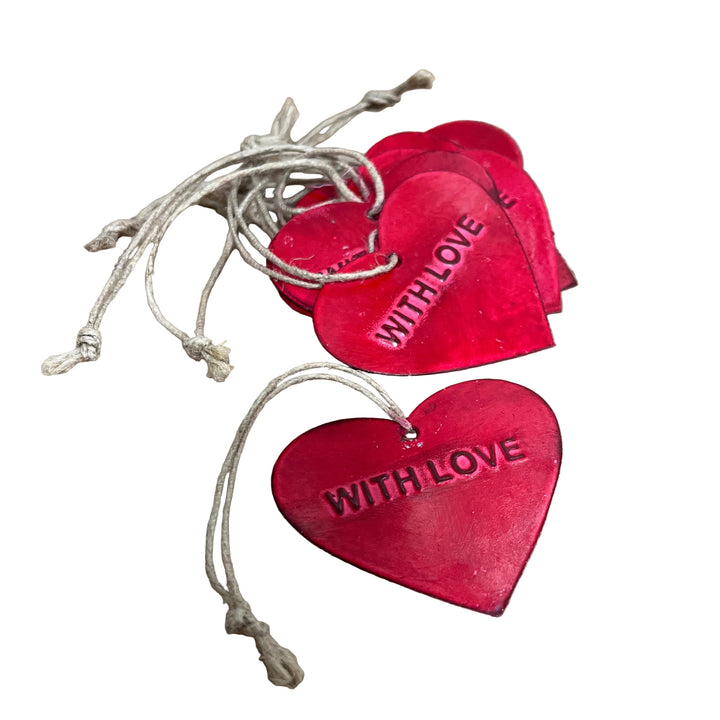 Pack of 10 Red Metal Heart Gift Tags