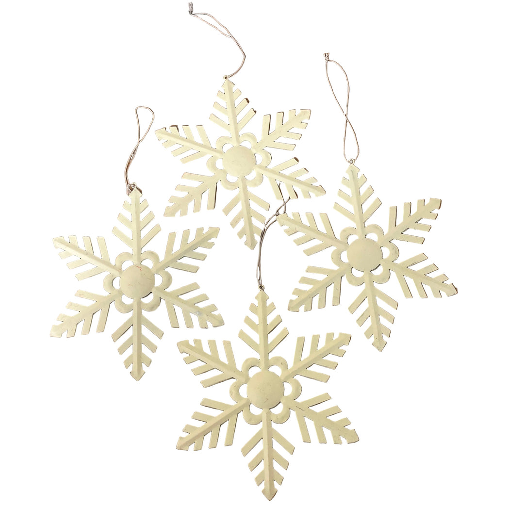 Set of 4 Large Cream Snowflake Hangers