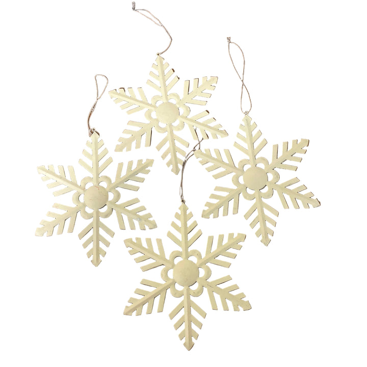 Set of 4 Large Cream Snowflake Hangers