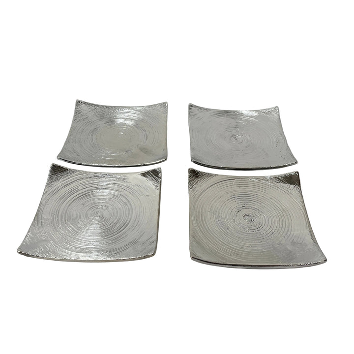 Set of 4 Square Metal Dish Decor Silver