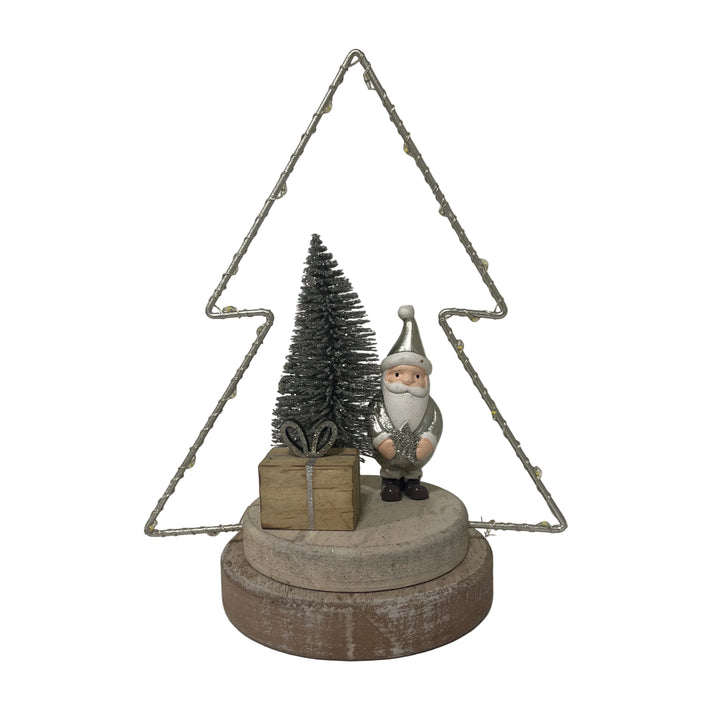 Tree with Santa & Present LED Silver