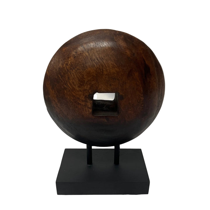 Wooden Wheel Sculpture on Plinth