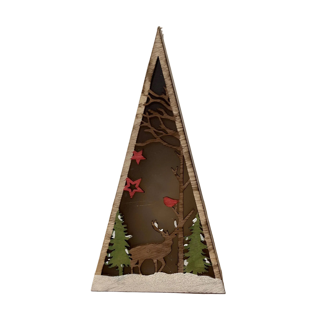 Wooden Triangle with Reindeer LED