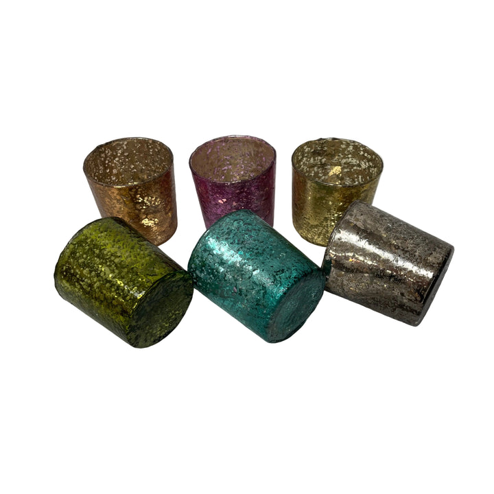 Set Of Six Cracked Glass Tea Light Holders