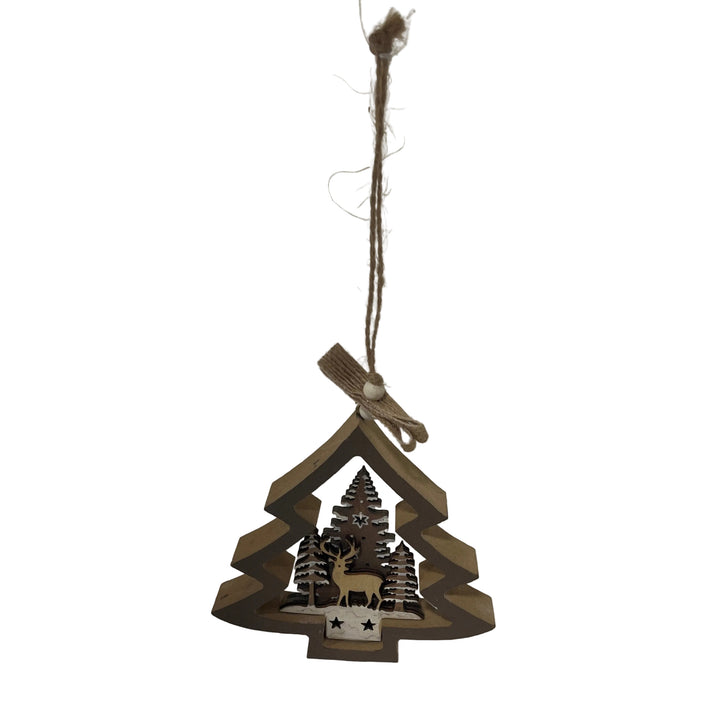 Small Reindeer & Trees in Brown Tree Outline Hanger Country Christmas