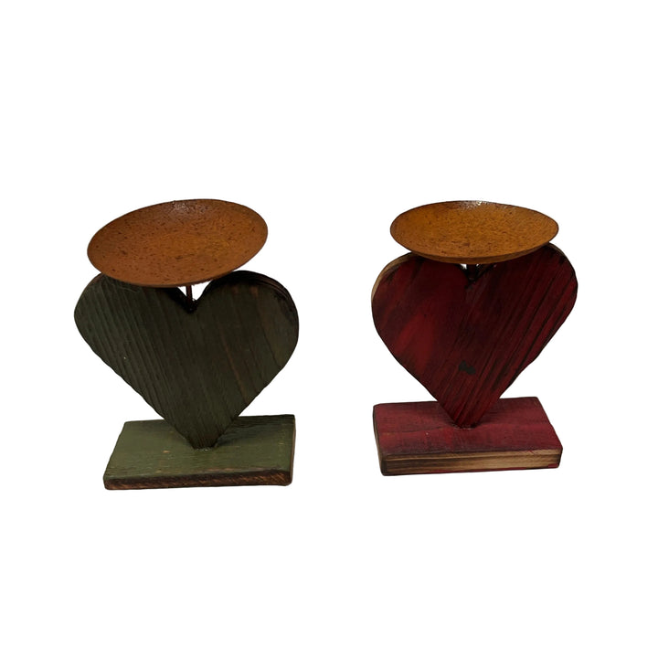 Set of 2 Wooden Heart Tea Light Holders