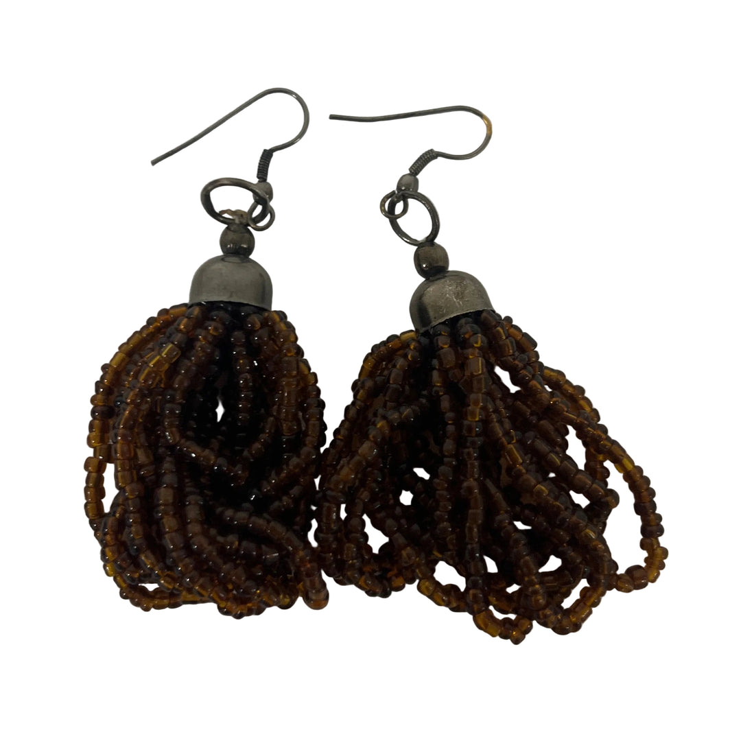 Pair of Handmade Beaded Earrings Brown