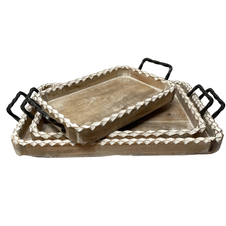 Set Of Three Wooden Handled Trays