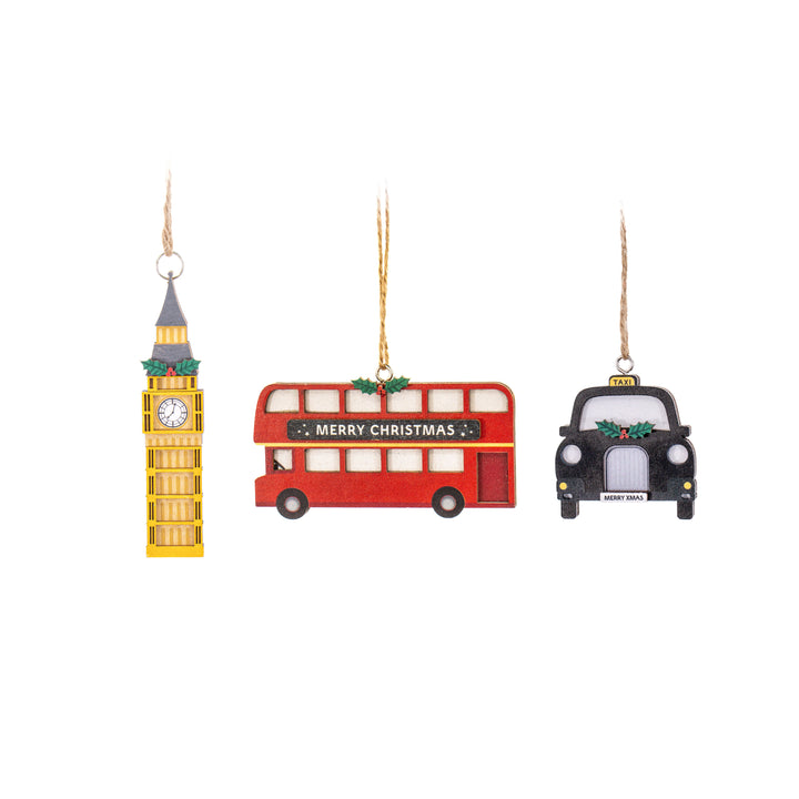 London Flat Wooden Decorations Set Of 3
