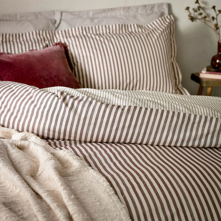 Hebden Mélange Stripe 100% Cotton Duvet Cover Set in Beetroot