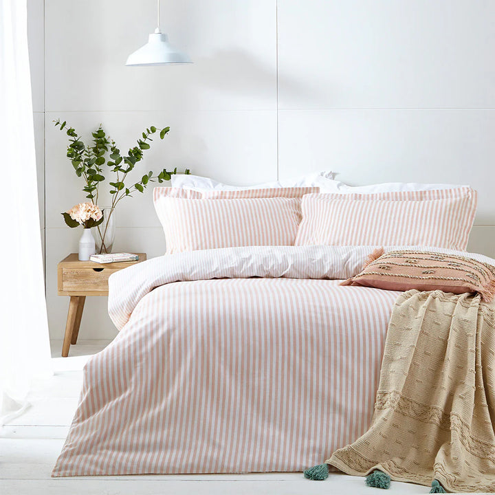 Hebden Mélange Stripe 100% Cotton Duvet Cover Set in Blush