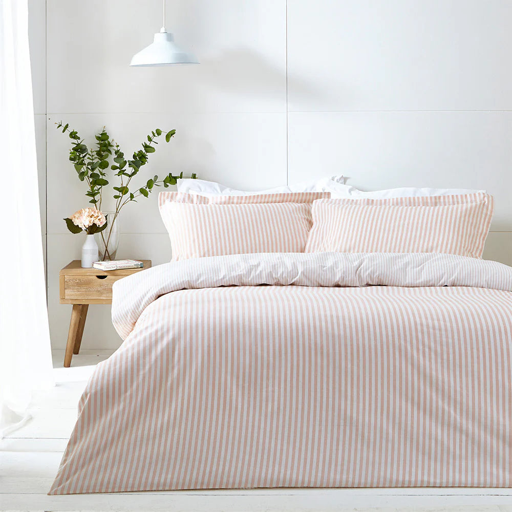 Hebden Mélange Stripe 100% Cotton Duvet Cover Set in Blush