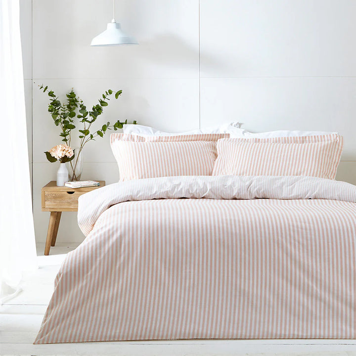 Hebden Mélange Stripe 100% Cotton Duvet Cover Set in Blush