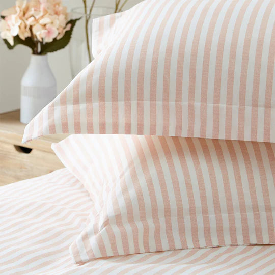 Hebden Mélange Stripe 100% Cotton Duvet Cover Set in Blush