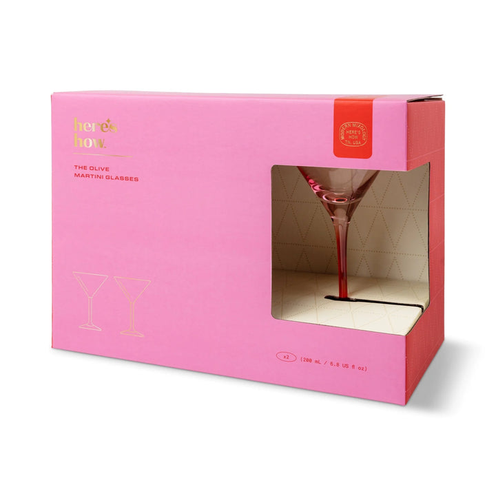 The Olive Martini Glass Set of 2 in Blush/Cherry