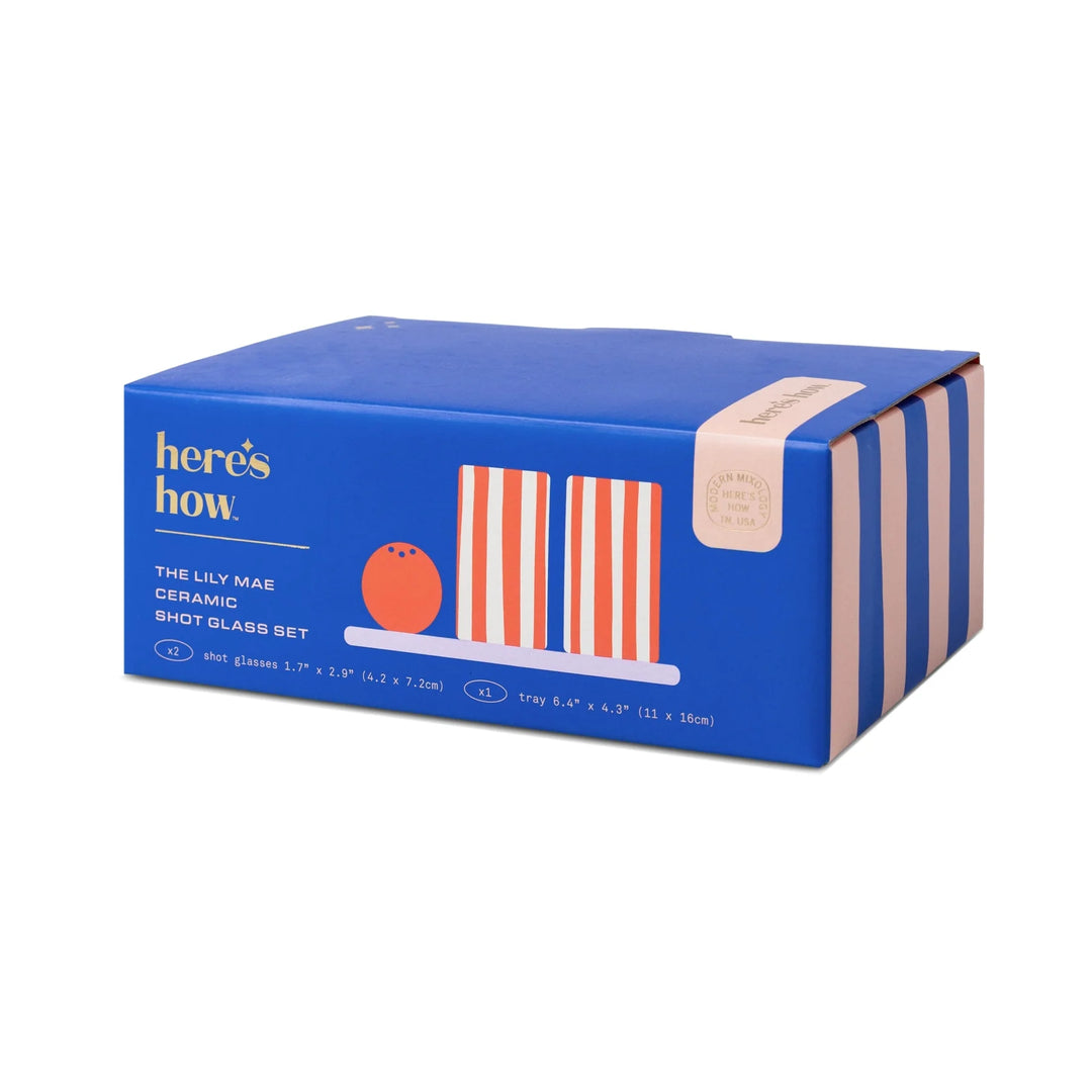 The Lily Mae Ceramic Tequila Shot Glass Set in Poppy/Lilac