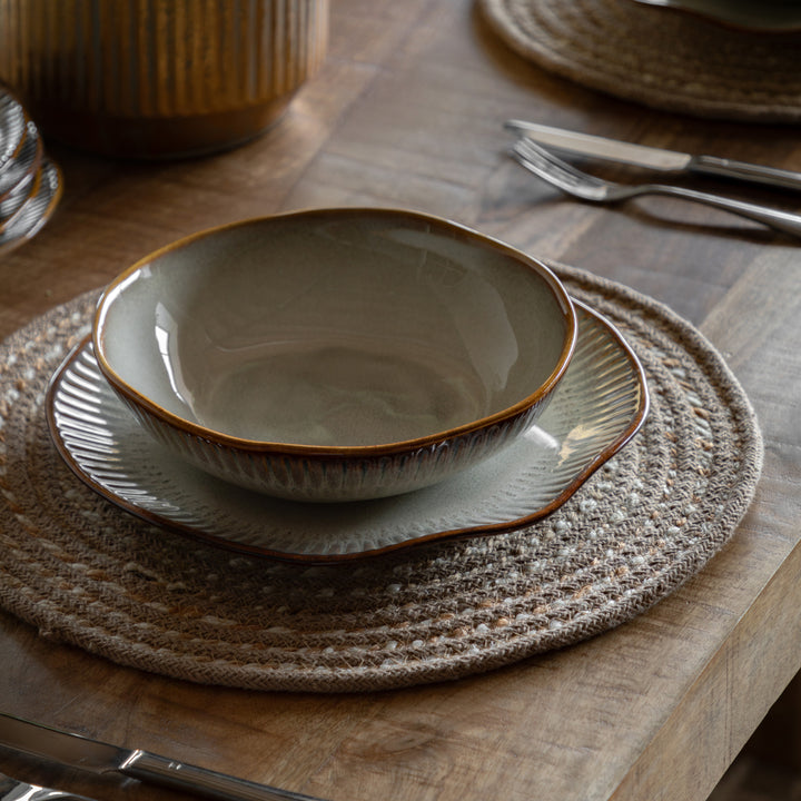 Set of 4 Organic Ridged Pasta Bowl in Stone