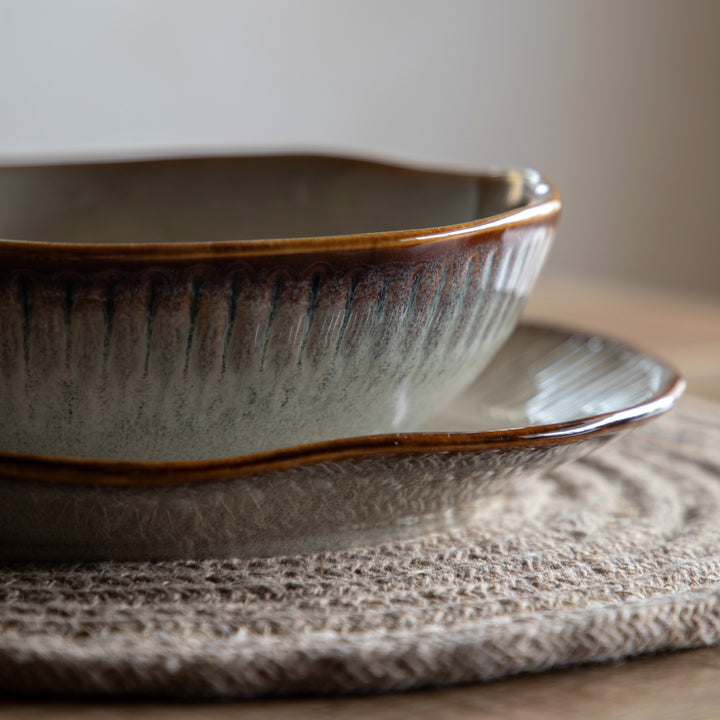 Set of 4 Organic Ridged Pasta Bowl in Stone