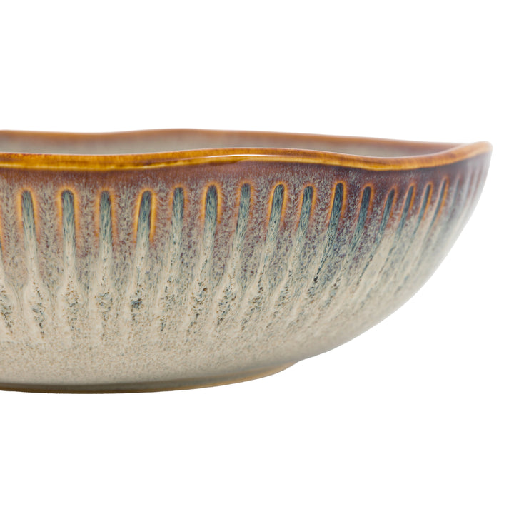 Set of 4 Organic Ridged Pasta Bowl in Stone