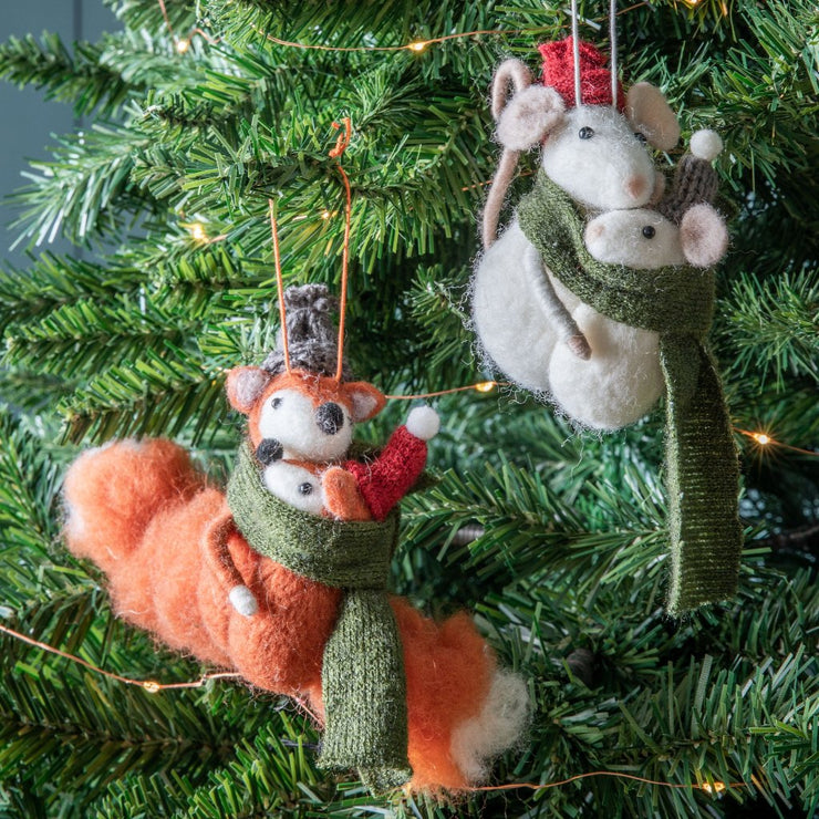 Hugging Fox and Mice Tree Decoration