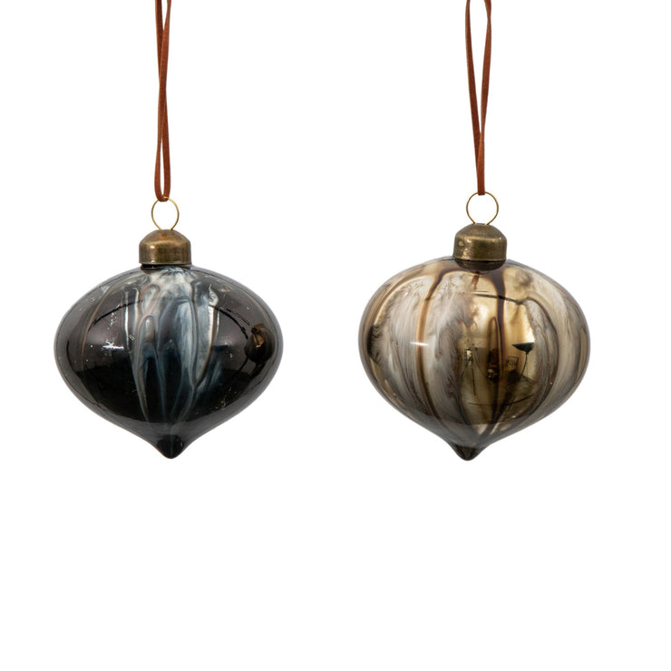 Set Of Six Marble Effect Baubles