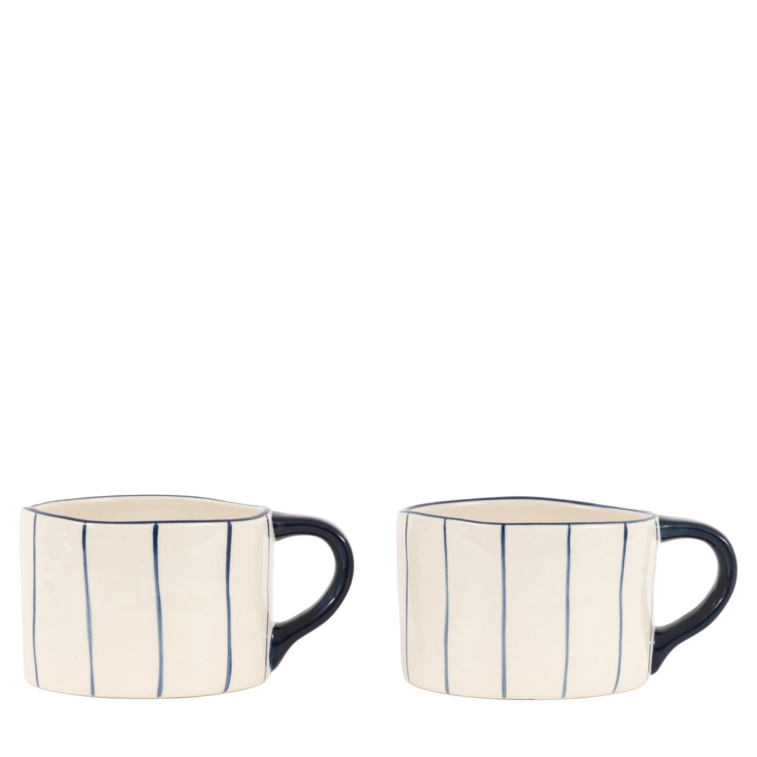 Set of 4 Organic Stripe Mugs in Blue