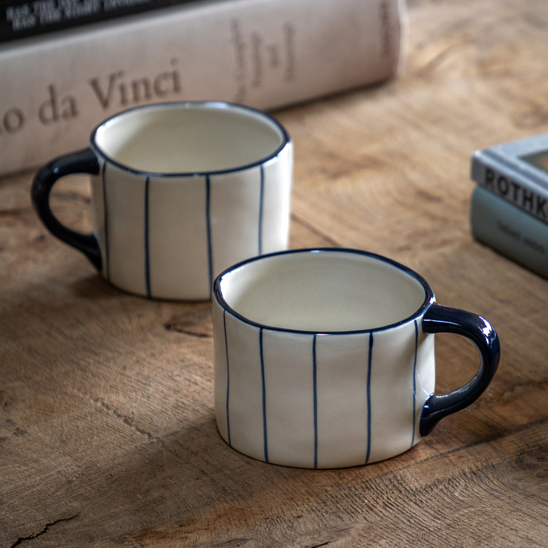 Set of 4 Organic Stripe Mugs in Blue