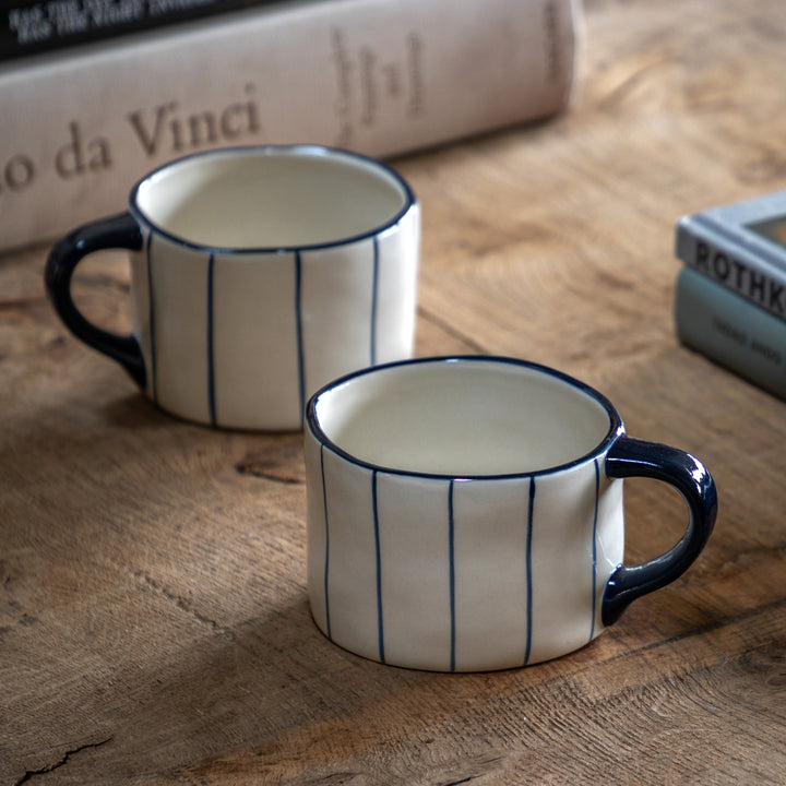 Set of 4 Organic Stripe Mugs in Blue