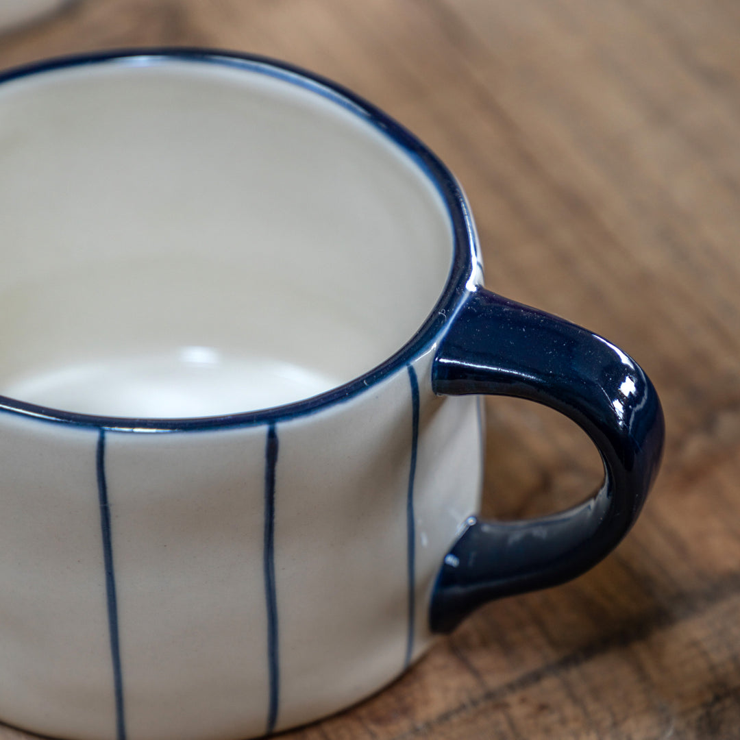 Set of 4 Organic Stripe Mugs in Blue