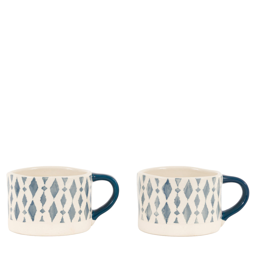 Set of 4 Ikat Diamond Print Mugs in Blue