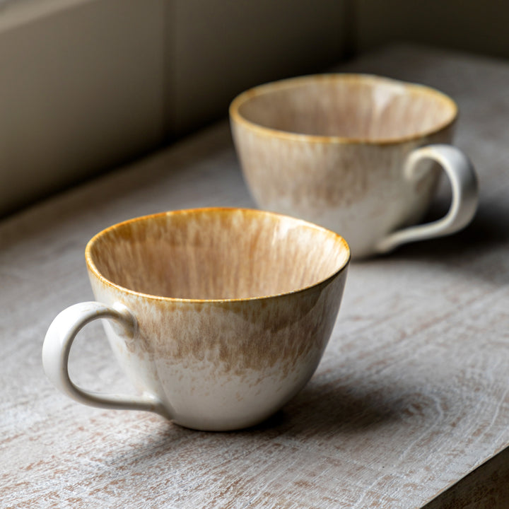 Set of 4 Reactive Organic Mugs in Camel