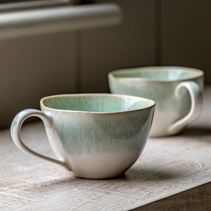 Set of 4 Reactive Organic Mugs in Duck Egg