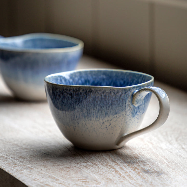 Set of 4 Reactive Organic Mugs in Blue