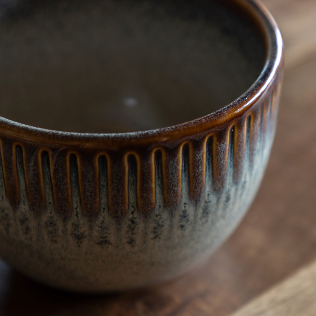 Set of 4 Organic Ridged Mugs in Stone