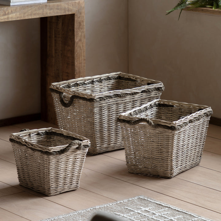 Aspen Woven Log Basket In Natural Set of 3