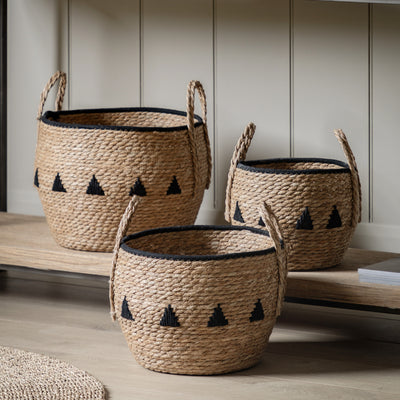 Alid Baskets in Natural & Black Set of 3