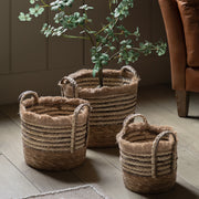 Fringed Woven Basket Stripe Set of 3