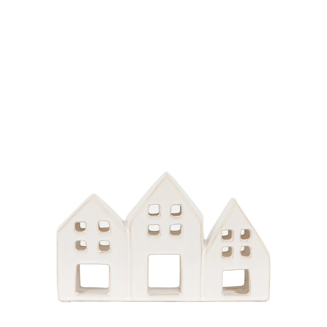 Pearly White Houses Tealight Holder Trio