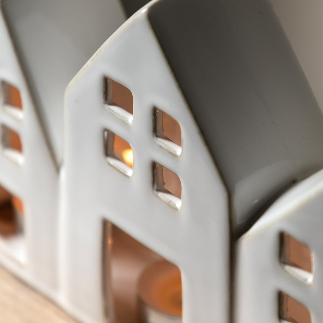 Pearly White Houses Tealight Holder Trio