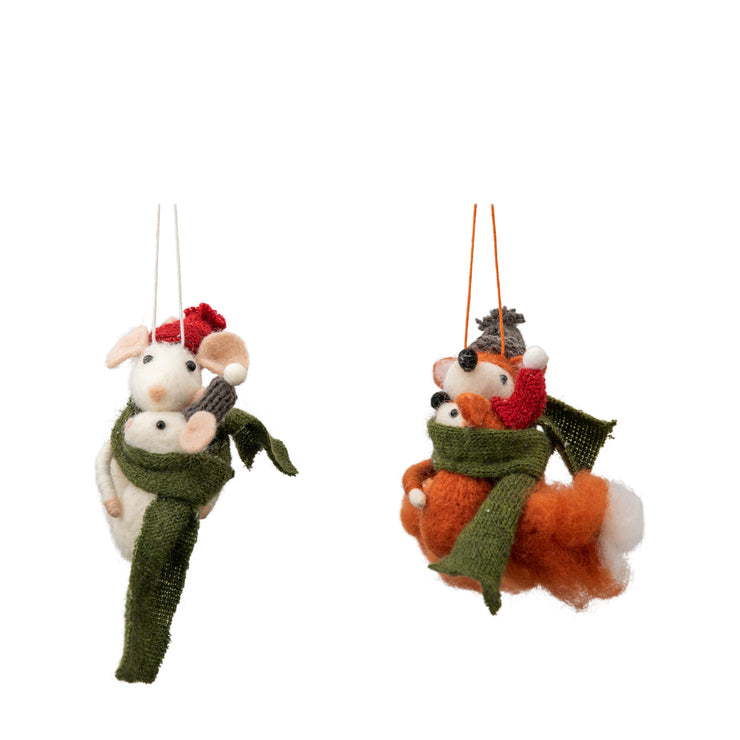 Hugging Fox and Mice Tree Decoration