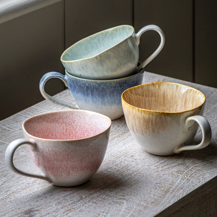 Set of 4 Reactive Organic Mugs in Duck Egg