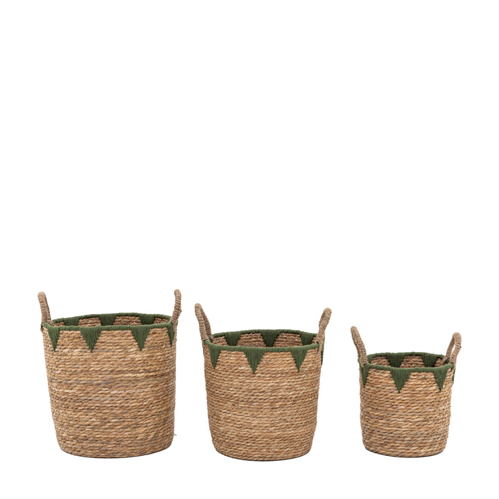 Elgon Baskets In Natural & Green Set of 3