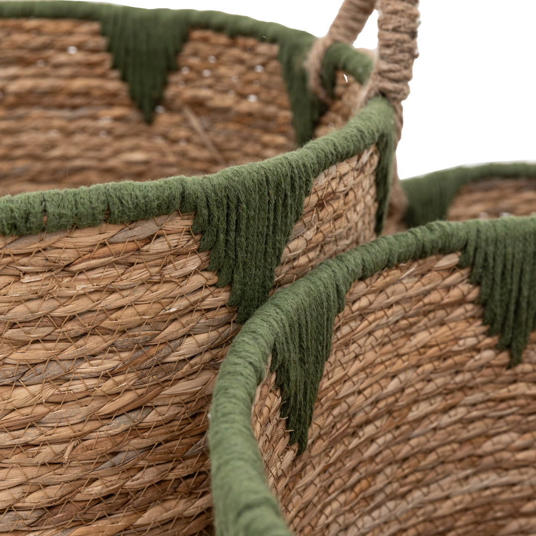 Elgon Baskets In Natural & Green Set of 3