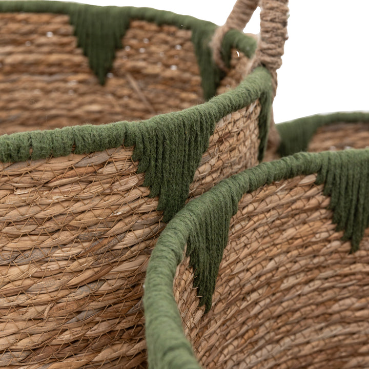 Elgon Baskets In Natural & Green Set of 3