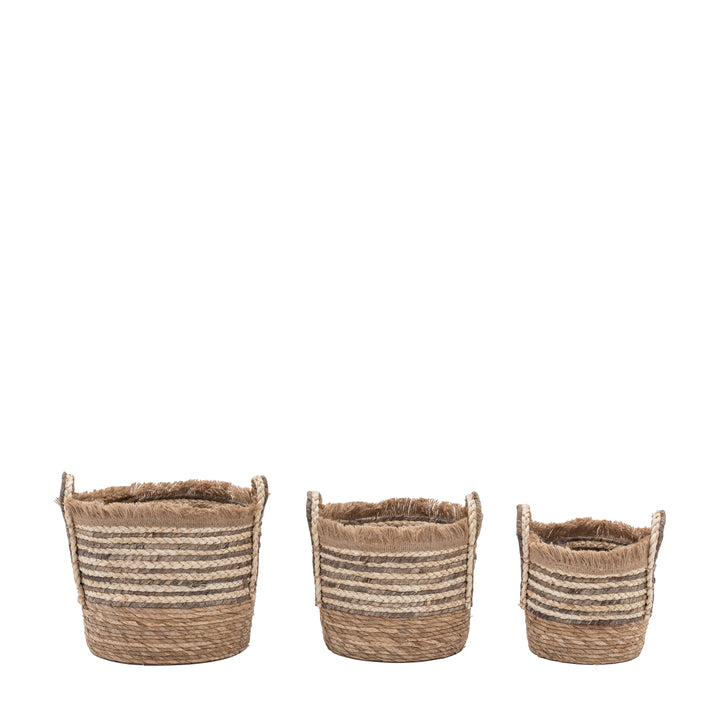 Fringed Woven Basket Stripe Set of 3