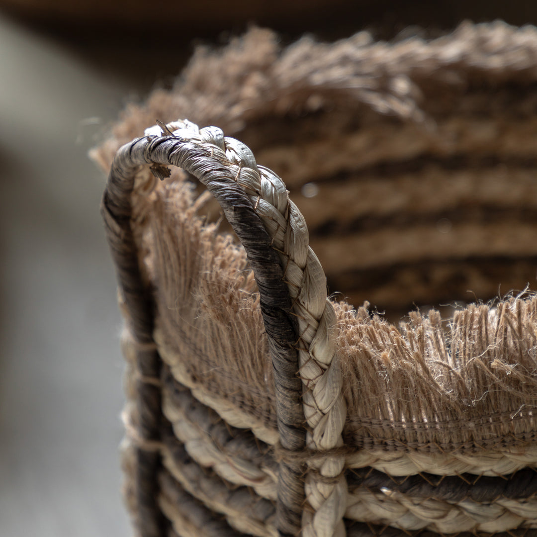 Fringed Woven Basket Stripe Set of 3
